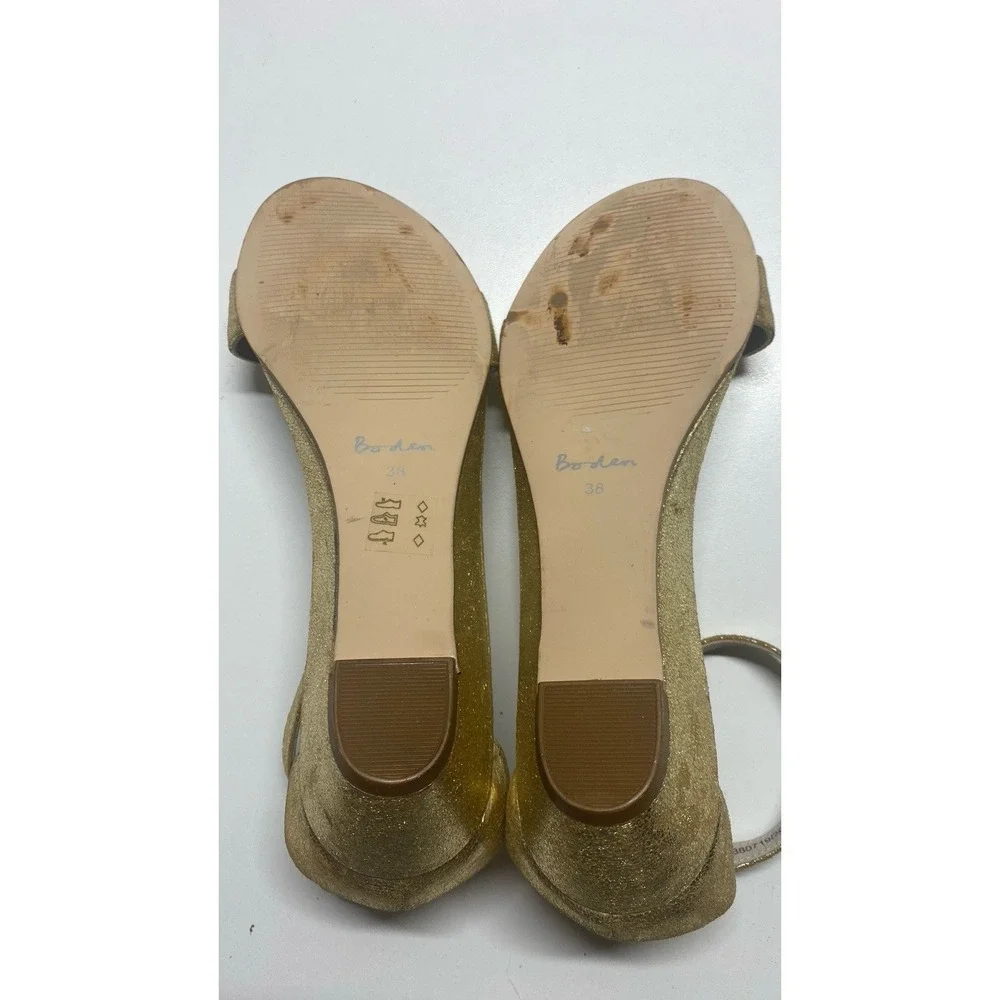 Boden Gold Metallic‎ Leather Low Wedge Sandals Polka Dot Insole Size 38
